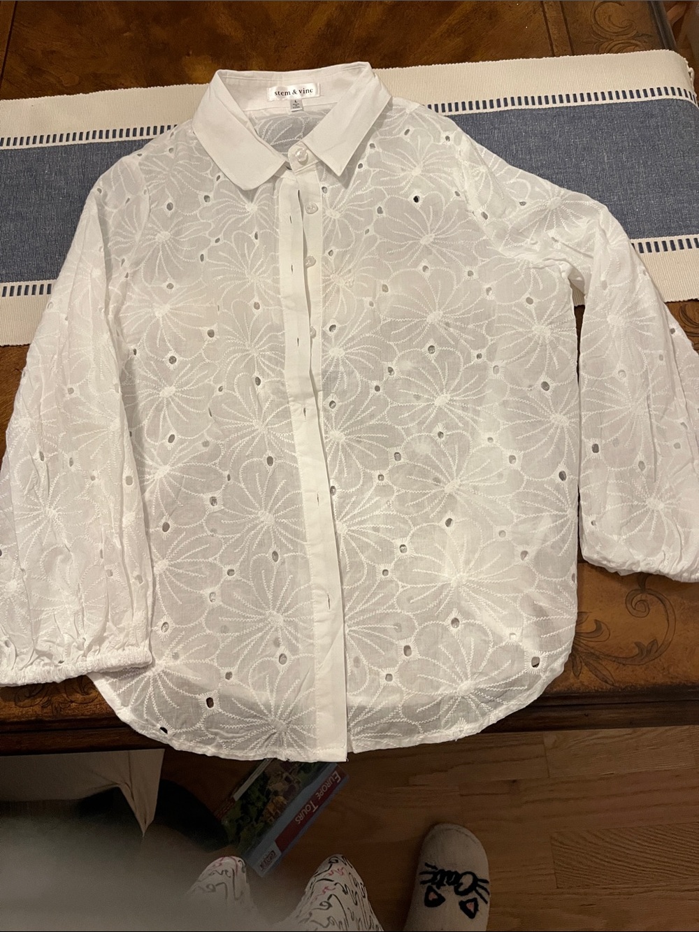 Ella Moss White Eyelet Button-Down Blouse